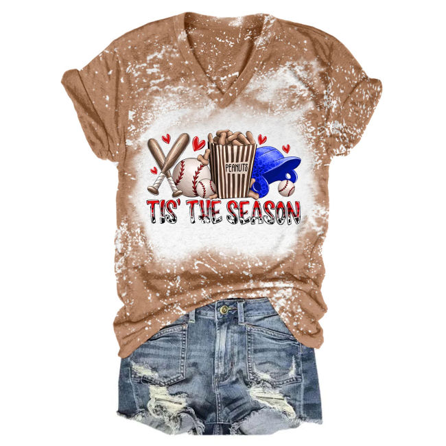 Season Time: Baseball Style Rainbow V-Neck T-Shirt